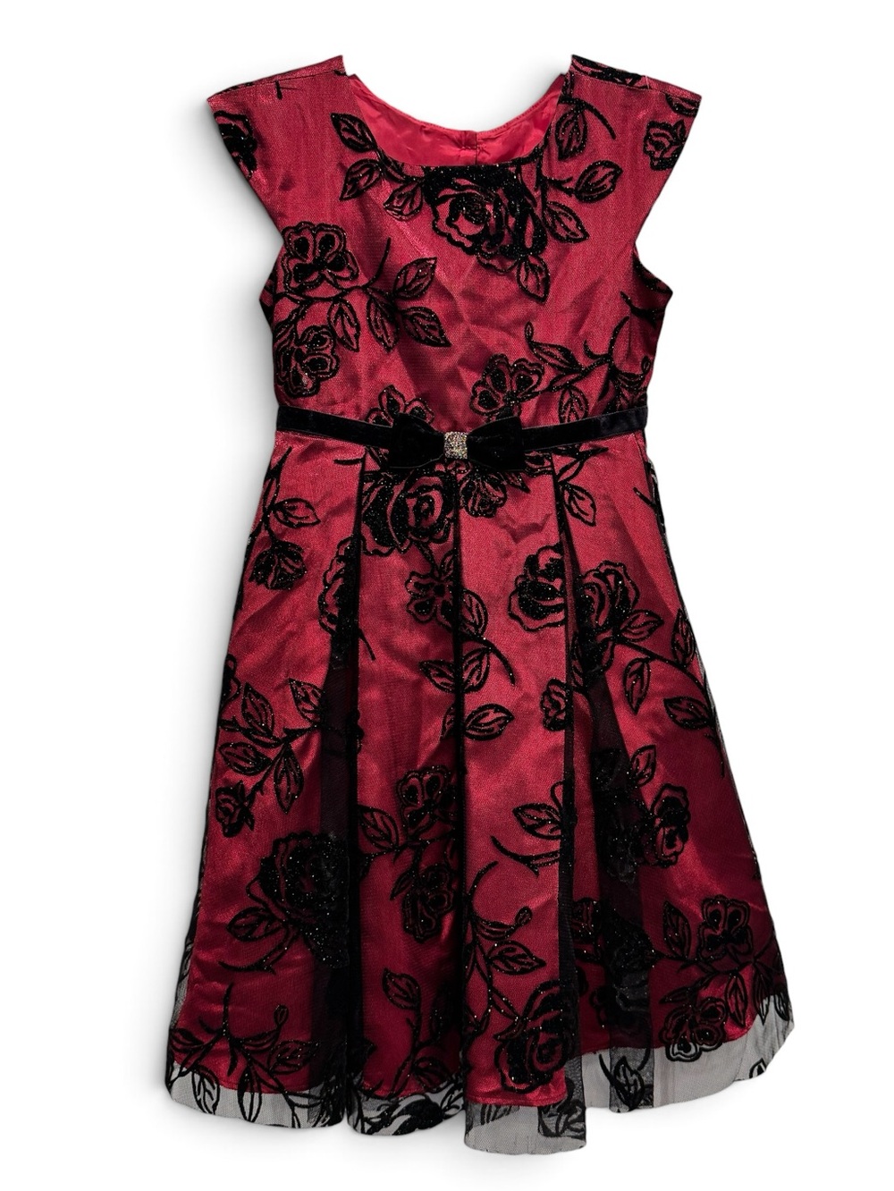 Jona Michelle Size 5 Burgundy Red & Black Floral Flocked Holiday Dress
